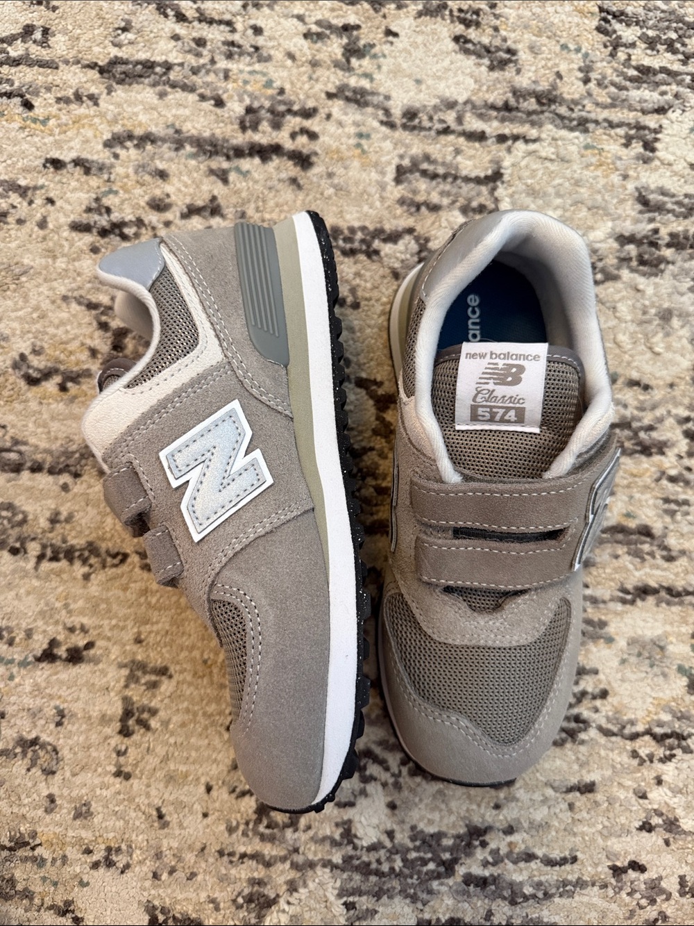 New Balance Kids 574 Gray Velcro Strap Sneakers - Picture 2 of 3